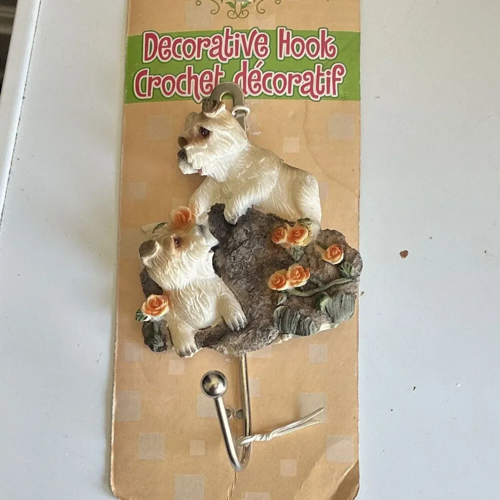 Vintage Dogs & Roses Decorative‎ Wall Mounted Single Hook Resin/Metal Painted
